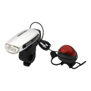 linternas led dinamo para bicicleta, frente y trasera, flujo de 14 lm, brillo 150,000 mcd, alcance de 10 m, angulo de eficiencia 9, color. black