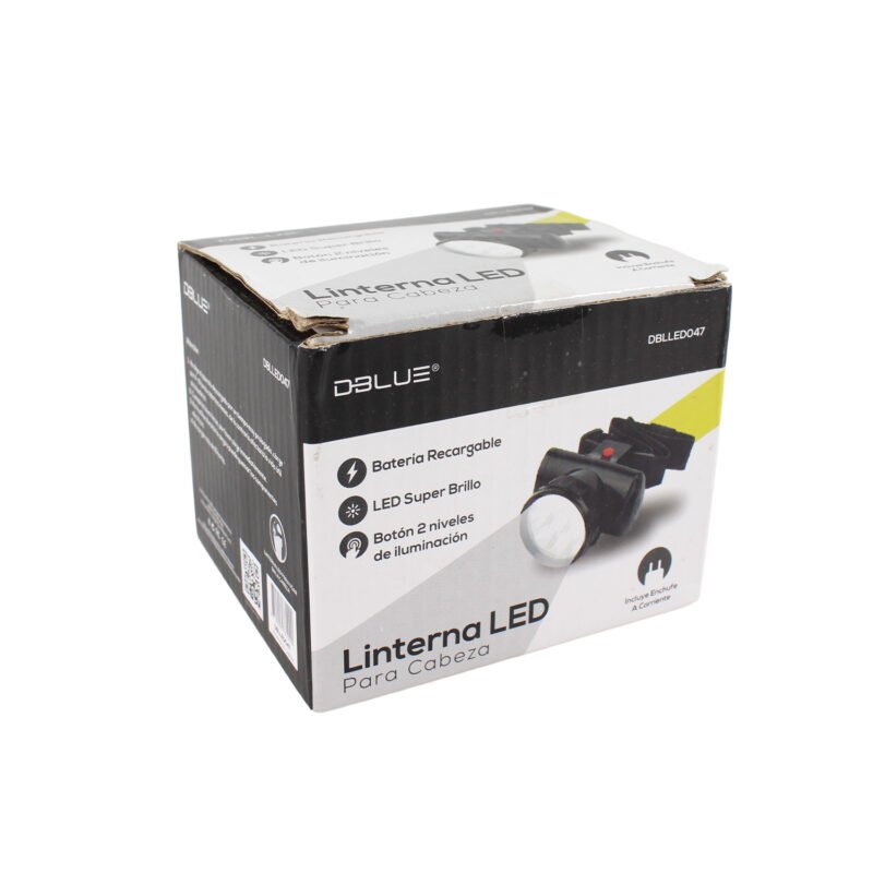 linterna led recargable, 2 niveles de iluminacion, 20 horas de luz, ideal para ciclismo y camping.