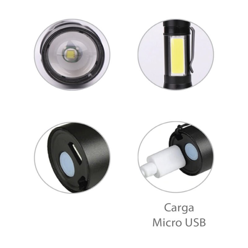 linterna tactica zoom led cree usb recargable — vista 4