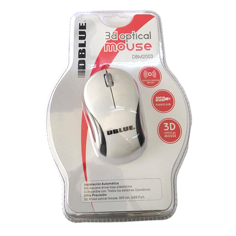 mouse con cable 800dpi usb white black — vista 2