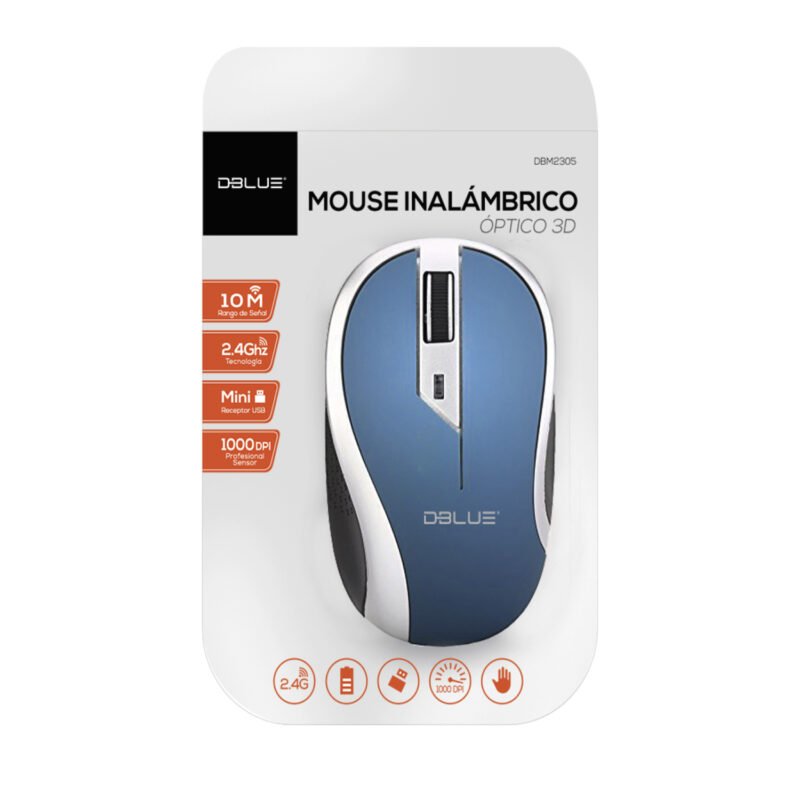 mouse inalambrico 2.4 ghz 1000 dpi usb 3 botones blue