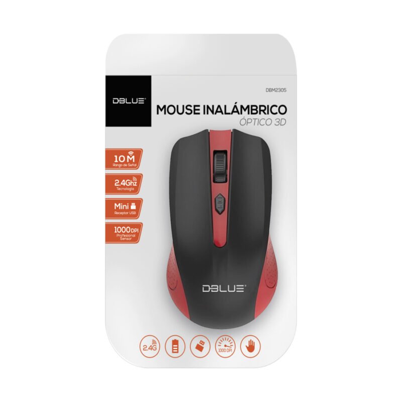 mouse inalambrico optico 3d, 1000 dpi, 2.4 ghz, hasta 10 mts, diseÑo ergonomico. red