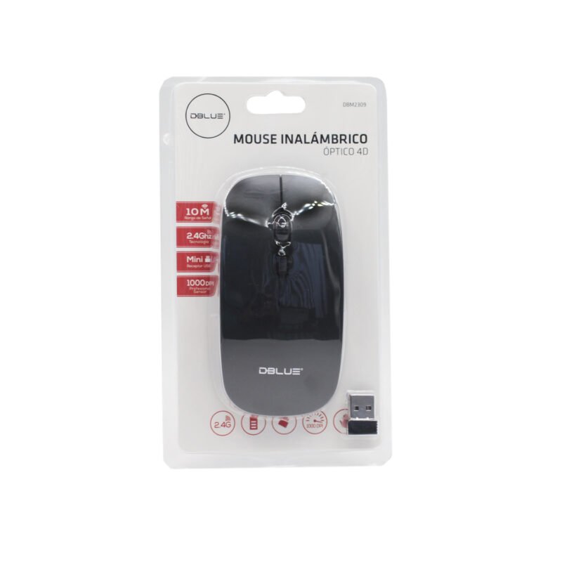 mouse optico 4d, 2.4 ghz, 10 mts, diseÑo ergonomico, ahorro de bateria, receptor mini usb. 1000dpi black — vista 2
