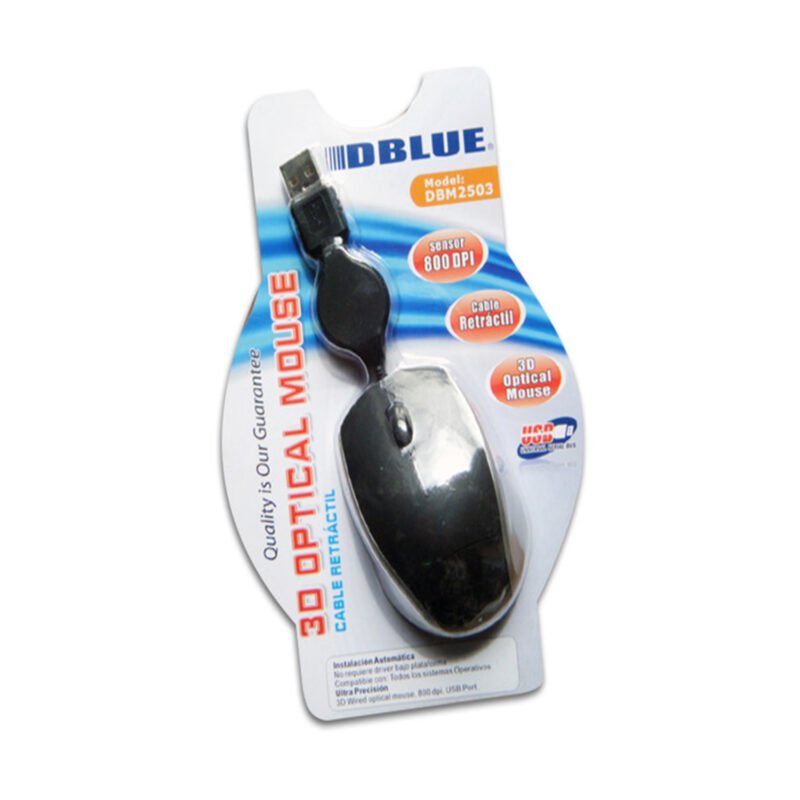 mouse cable retractil usb 800dpi silver black — vista 2