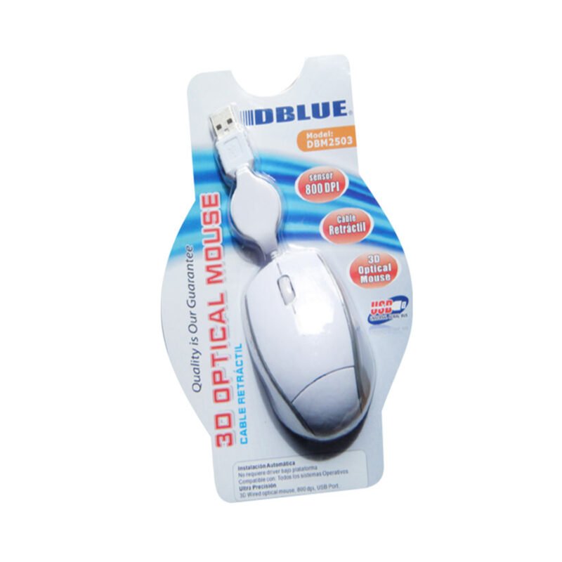 mouse cable retractil usb 800dpiwhite silver — vista 2