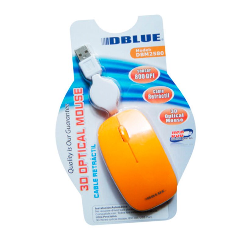 mouse cable retractil optico 800dpi usb orange — vista 2