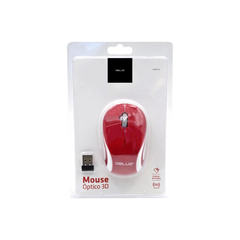 mouse dblue inalambrico 2.4 ghz, 1200 dpi, funcion auto sleep, compatible todos los sistemas operativos.white red