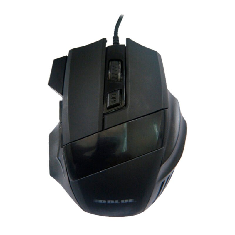 mouse gamer usb, resolucion ajustable 800 1200 1600dpi, luz led, agarre de silicona. black blue — vista 3