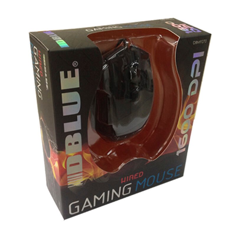 mouse gamer usb, resolucion ajustable 800 1200 1600dpi, luz led, agarre de silicona. black blue — vista 2
