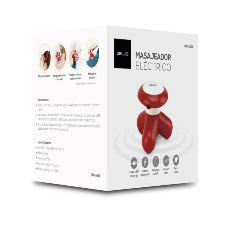 masajeador dblue electrico con gira 360º, vibracion para mejor circulacion, alivio muscular y fatiga. funciona con pila aaa o usb. red — vista 2