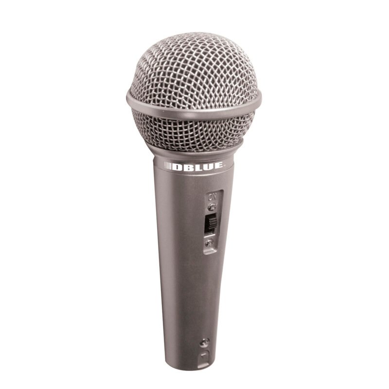 microfono dblue con estructura metalica, uni direccional, frecuencia 100mhz 140mhz, impedancia 600ohms, sensibilidad 73db, cable 1.8m.