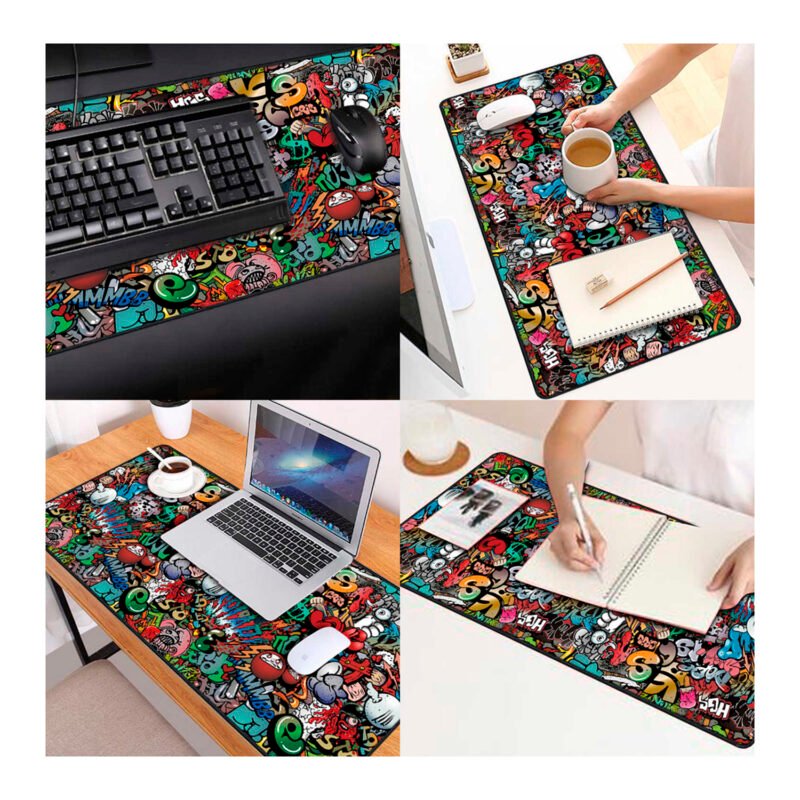 mousepad dblue graffiti 900x400x2mm, superficie suave, alta elasticidad, goma antideslizante, resistente a liquidos. — vista 3