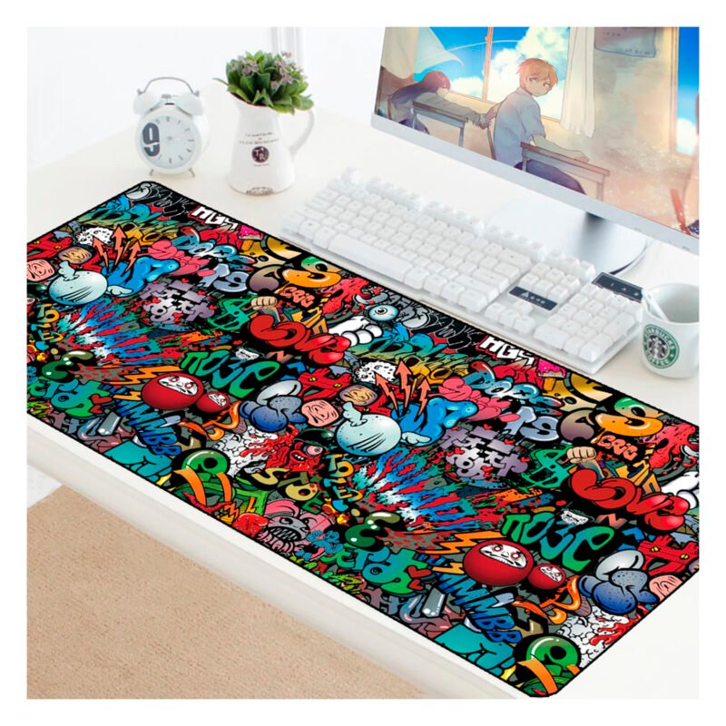mousepad dblue graffiti 900x400x2mm, superficie suave, alta elasticidad, goma antideslizante, resistente a liquidos. — vista 6