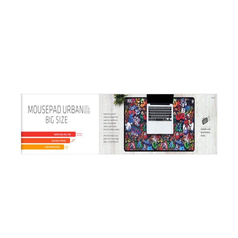mousepad dblue graffiti 900x400x2mm, superficie suave, alta elasticidad, goma antideslizante, resistente a liquidos. — vista 2