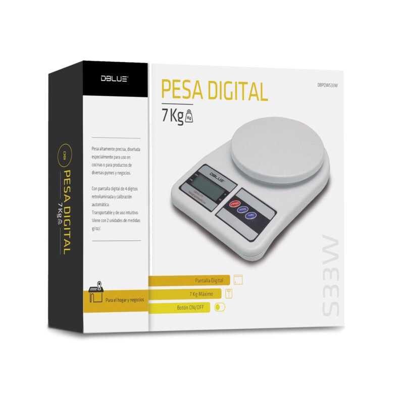 bascula dblue digital 7kg, pantalla lcd, funciona con 2 pilas aa, alta precision, modos g/oz, auto apagado. — vista 6
