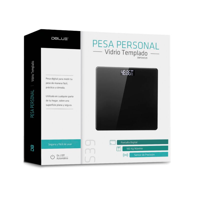 pesa personal dblue de vidrio templado, 180kg, sensor preciso, lcd 4 digitos, auto encendido/apagado, bateria incluida. black — vista 3