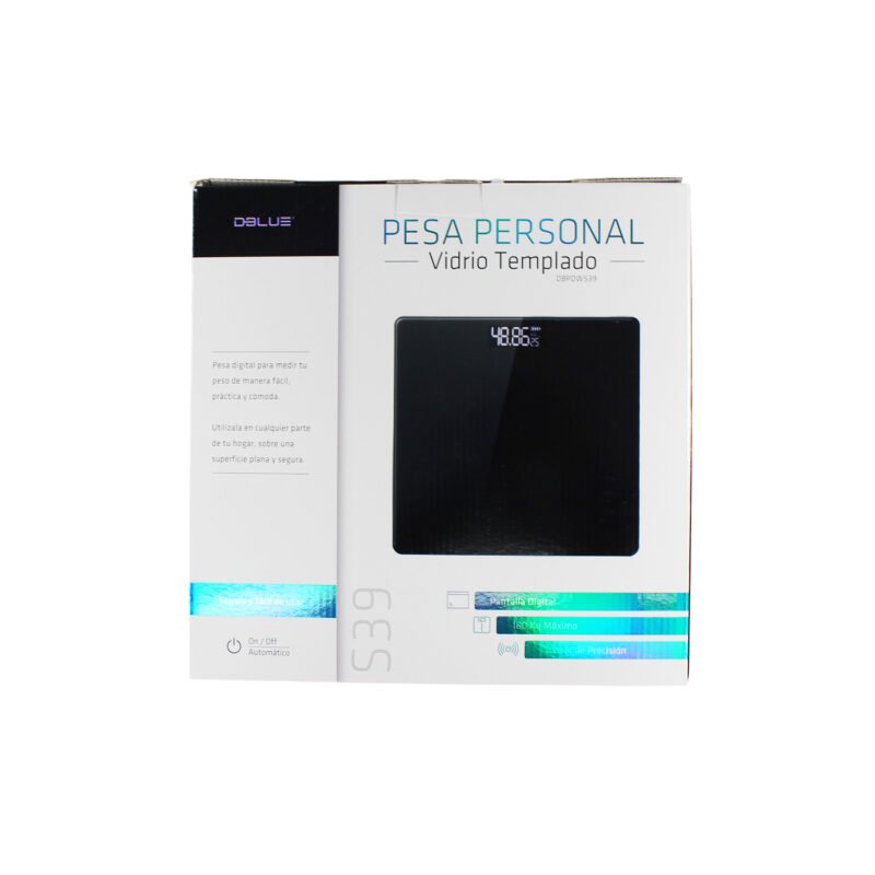 pesa personal dblue de vidrio templado, 180kg, sensor preciso, lcd 4 digitos, auto encendido/apagado, bateria incluida. blue