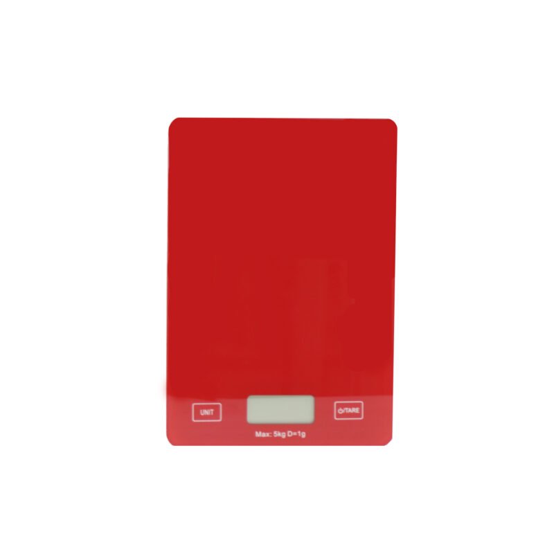 bascula digital dblue 5kg, lcd, unidades g/kg/lb/ml/oz, funcion tara, apagado automatico, vidrio delgado. red — vista 5