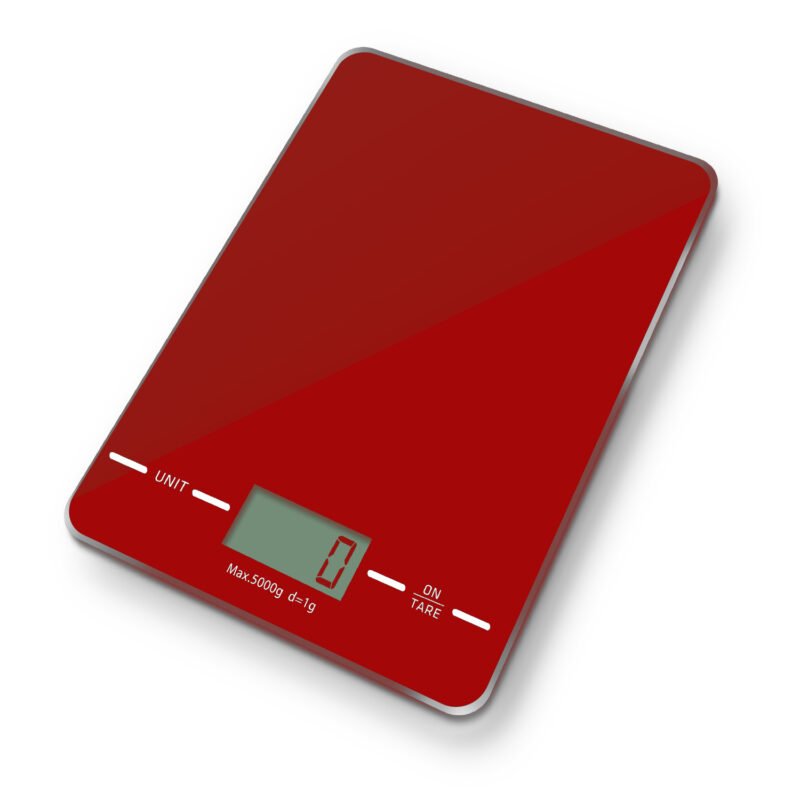 bascula digital dblue 5kg, lcd, unidades g/kg/lb/ml/oz, funcion tara, apagado automatico, vidrio delgado. red — vista 2