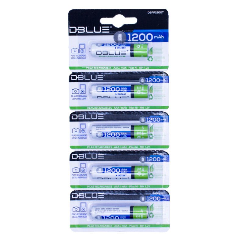 pila dblue tira de recargables aaa, 1200mah, ni mh 1.2v, reciclable 1000 veces, energia, set 5 unidades green — vista 2