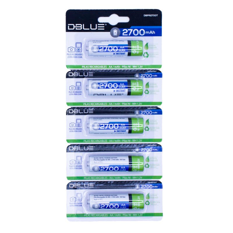 pila dblue tira de recargables aa, 2700mah, ni mh 1.2v, reciclable 1000 veces, energia, set 5 unidades. green — vista 2