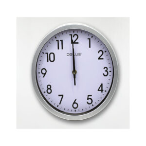 reloj de pared 25cm, bordes plateados, numeros y manecillas negros, plastico, sin pilas (1xaa). silver