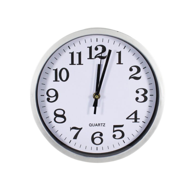 reloj de pared 25cm, bordes plateados, numeros y manecillas negros, plastico, sin pilas (1xaa). silver — vista 4