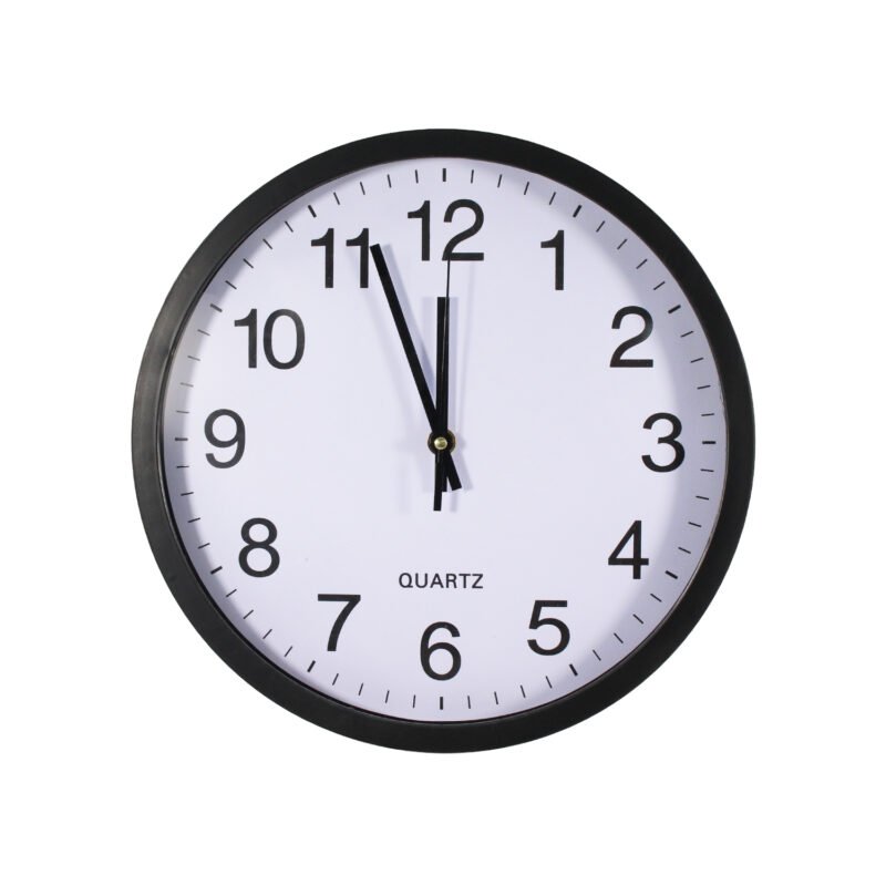 reloj de pared 30cm, bordes y numeros negros, plastico, ideal para cualquier espacio, sin pilas (1xaa). white — vista 4