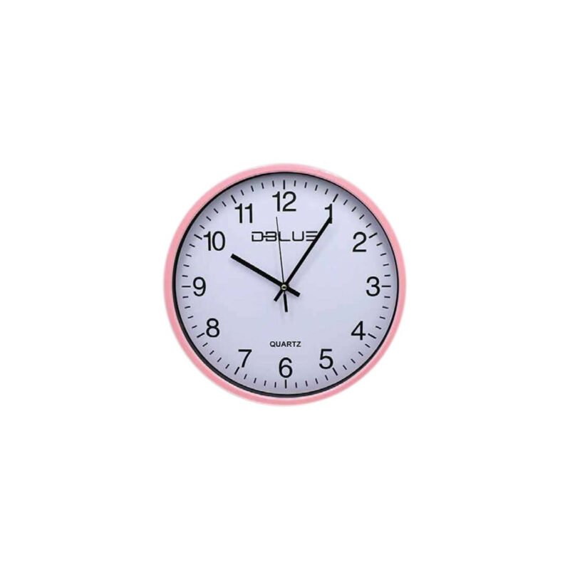 reloj de pared 35cm, bordes rosados, numeros y manecillas negros, plastico, ideal para cualquier espacio, sin pilas (1xaa).