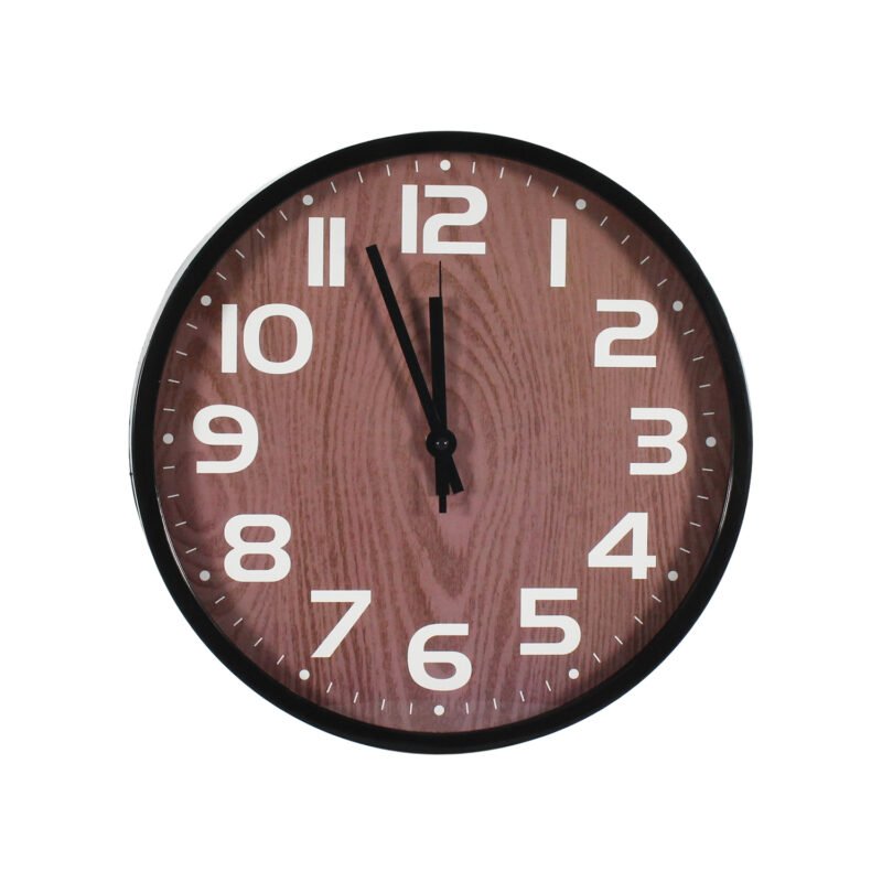 reloj de pared 31cm, bordes metalicos cafe, numeros blancos, manecillas negras, plastico, sin pilas (1xaa). diseÑos — vista 3