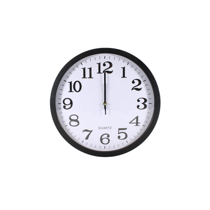 reloj de pared 38cm, bordes negros, numeros y manecillas negros, plastico, ideal para cualquier espacio, sin pilas (1xaa). — vista 3
