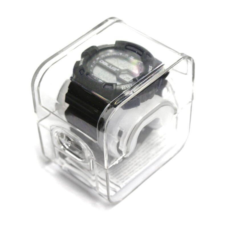 reloj digital deportivo, pantalla led, cronometro, fecha, hora, correa de caucho, cierre de hebilla. black — vista 2