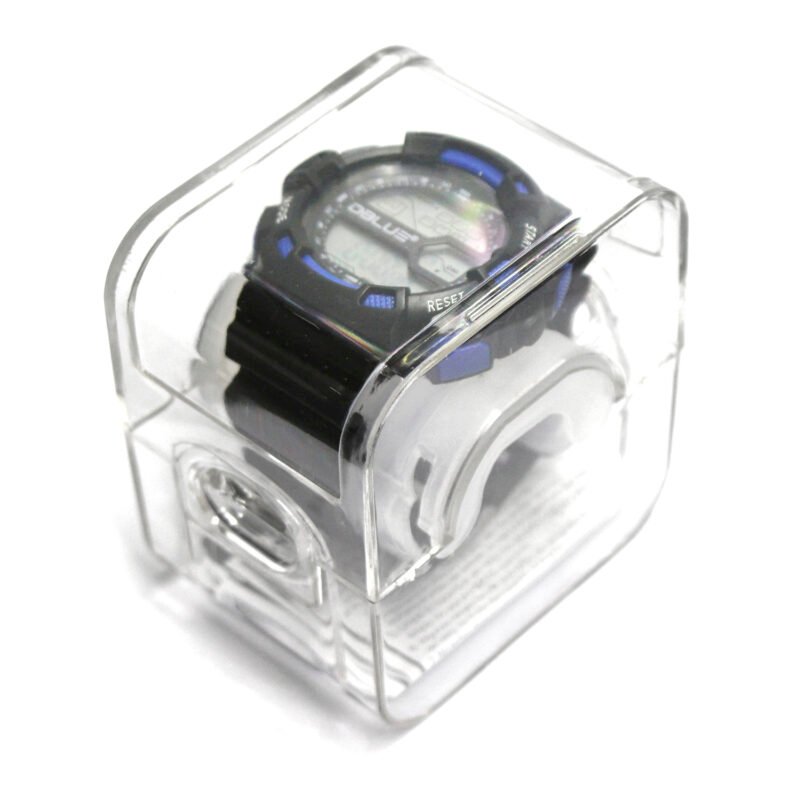 reloj digital deportivo, pantalla led, cronometro, fecha, hora, correa de caucho, cierre de hebilla. blue — vista 2