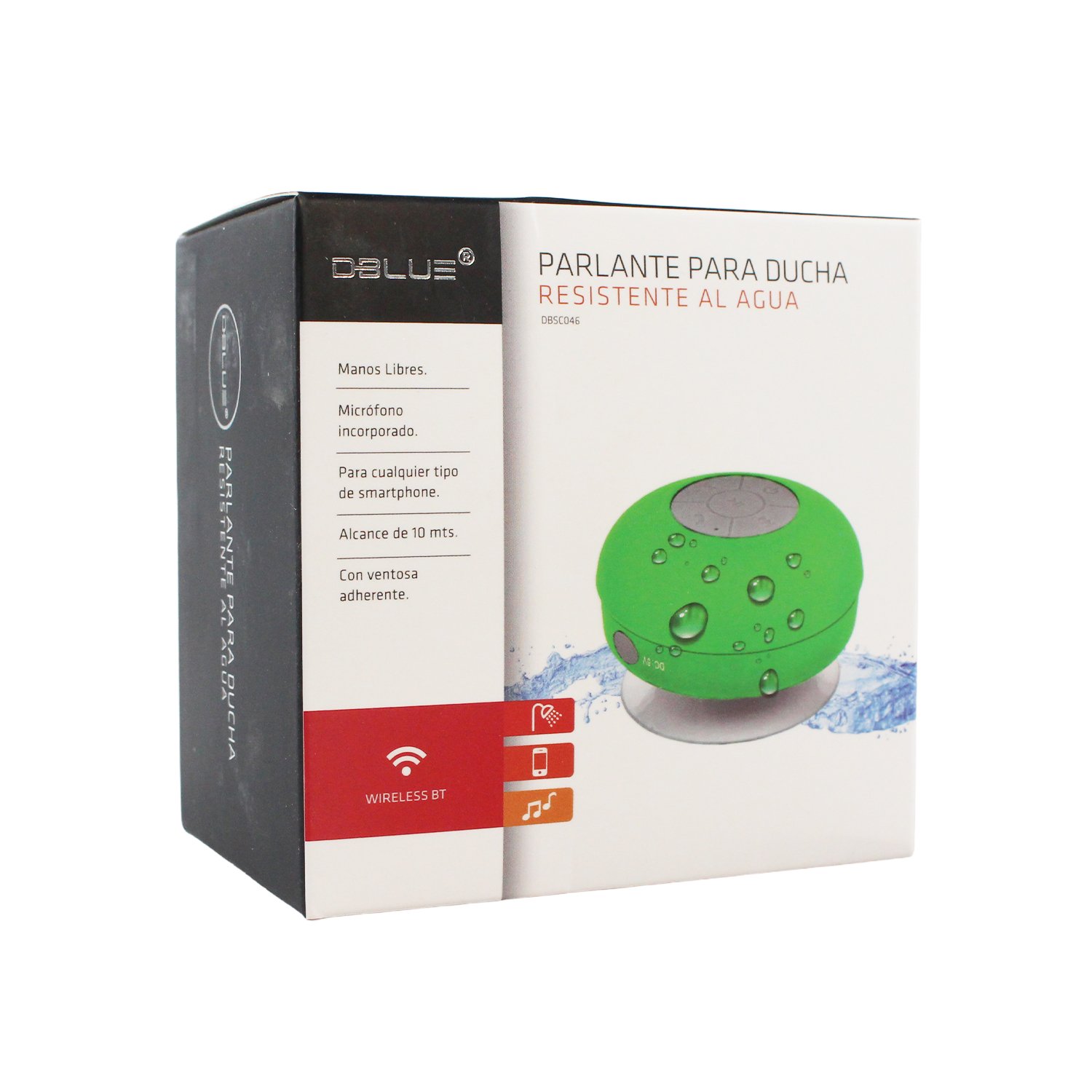 parlante dblue bt para ducha, resistente al agua, ventosa, manos libres, 3w, bateria de litio, alcance 10m. green parlante dblue bt para ducha, resistente al agua, ventosa, manos libres, 3w, bateria de litio, alcance 10m. green