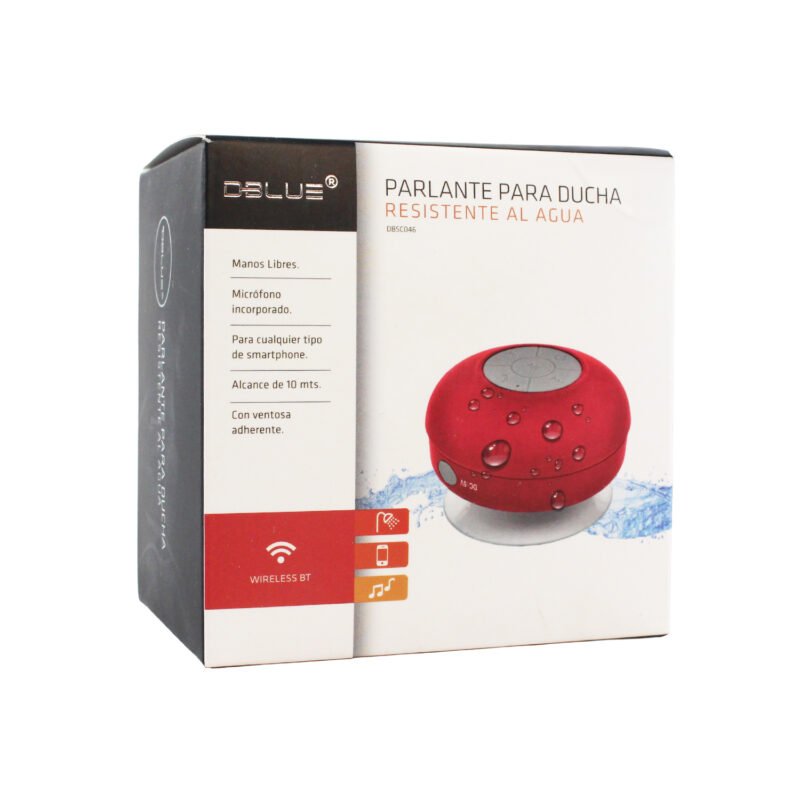parlante dblue bt para ducha, resistente al agua, ventosa, manos libres, 3w, bateria de litio, alcance 10m. red — vista 3