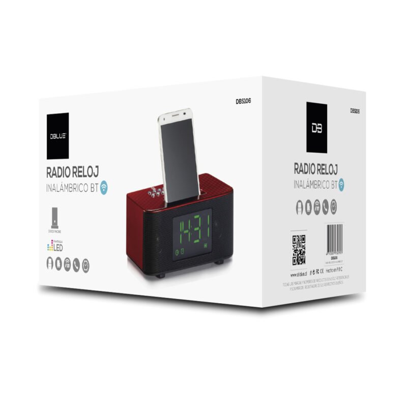 radio reloj dblue portatil con bluetooth /usb/sd/ red