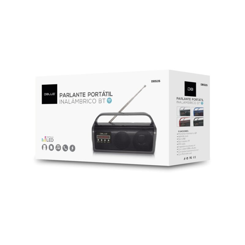 parlante dblue portatil con bt /usb/sd/fm radio/aux/ blue.