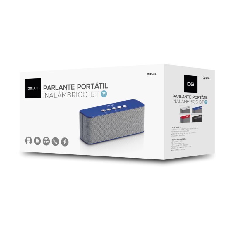 parlante dblue portatil con bt /usb/sd/fm radio/aux/ blue. — vista 2