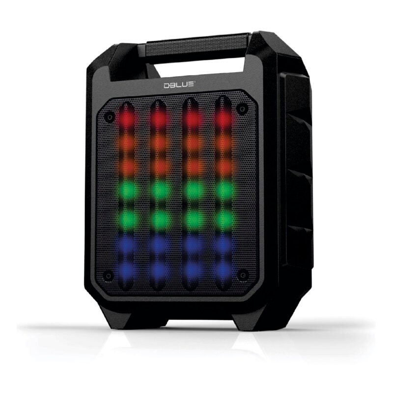 parlante dblue portatil con luces de color bt /usb/sd/fm radio/aux/microfono.