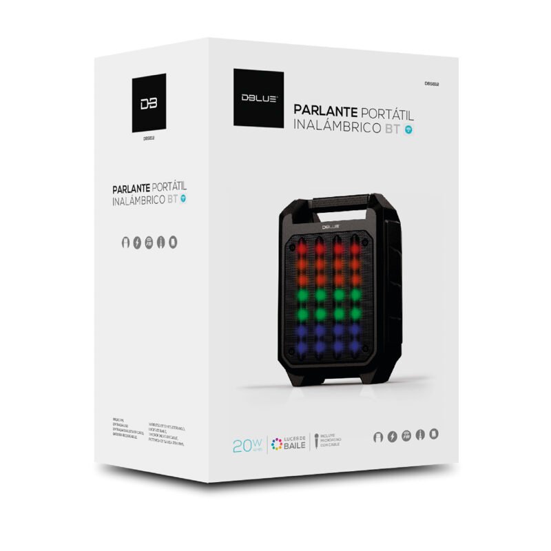 parlante dblue portatil con luces de color bt /usb/sd/fm radio/aux/microfono. — vista 2