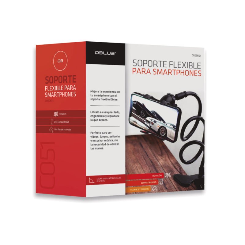 soporte dblue flexible para smartphone con rotacion 360°, incluye clip para diferentes superficies. black — vista 4