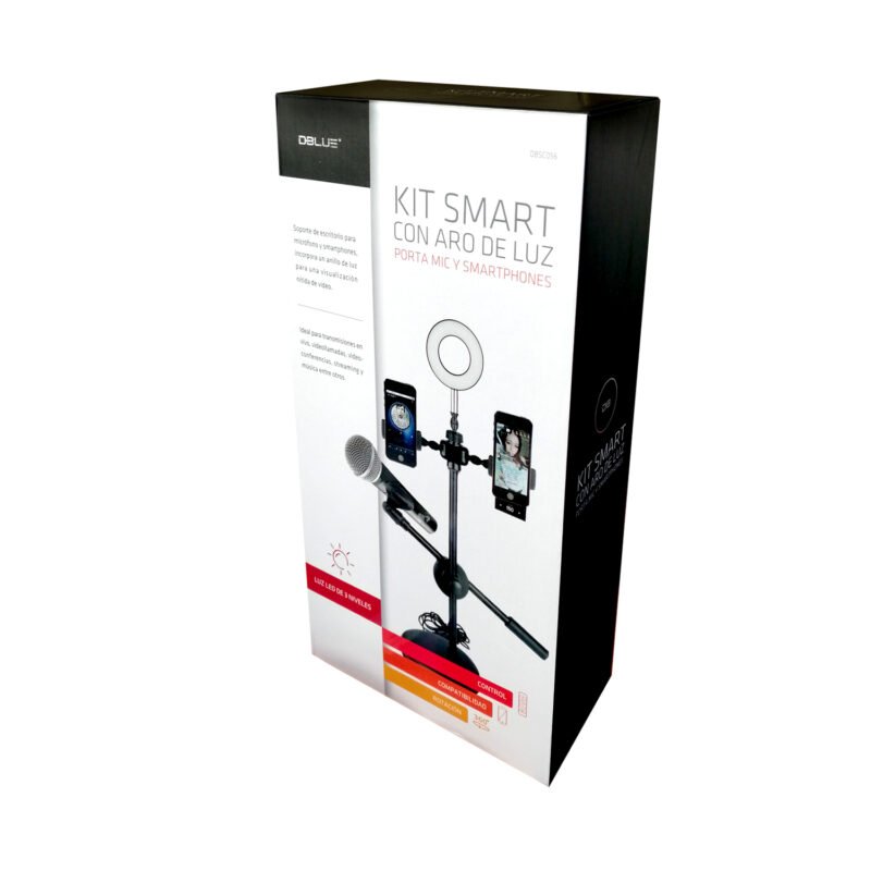 soporte dblue doble adaptable para smartphones y microfono, con luz led y rotacion. — vista 6