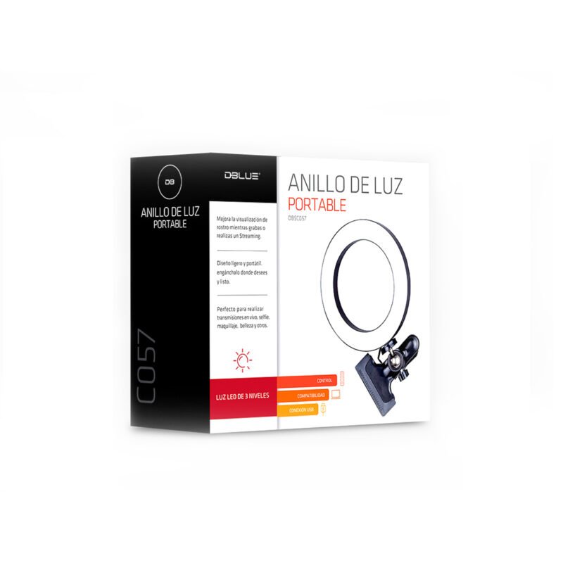 aro de luz dblue portatil con led de 3 niveles, usb, regulable y giro 360°. — vista 3