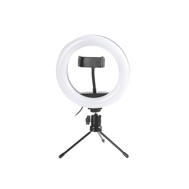 aro de luz dblue led con tripode regulable, atenuacion 1 100%, y brazo flexible. ideal para fotografia y video.