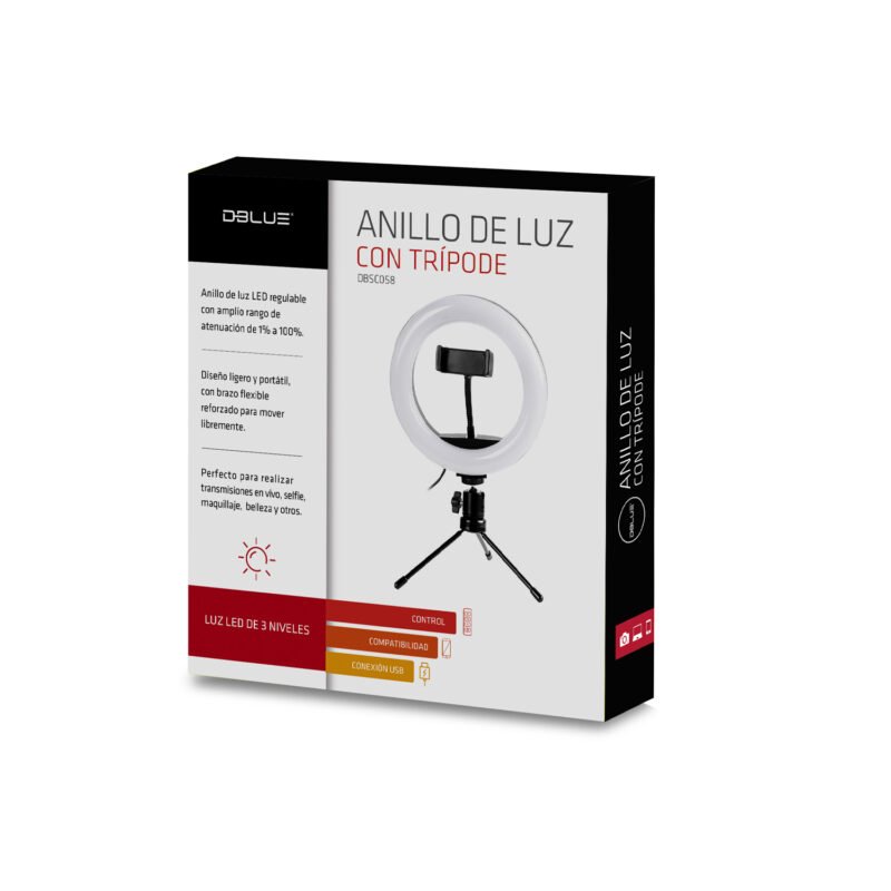 aro de luz dblue led con tripode regulable, atenuacion 1 100%, y brazo flexible. ideal para fotografia y video. — vista 3
