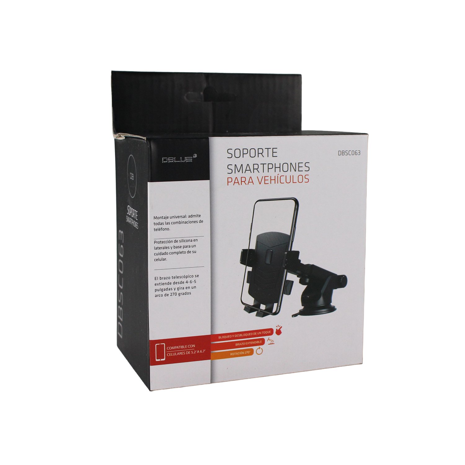 soporte dblue para automovil, brazo telescopico, ajustable, montaje universal, proteccion de silicona. soporte dblue para automovil, brazo telescopico, ajustable, montaje universal, proteccion de silicona.