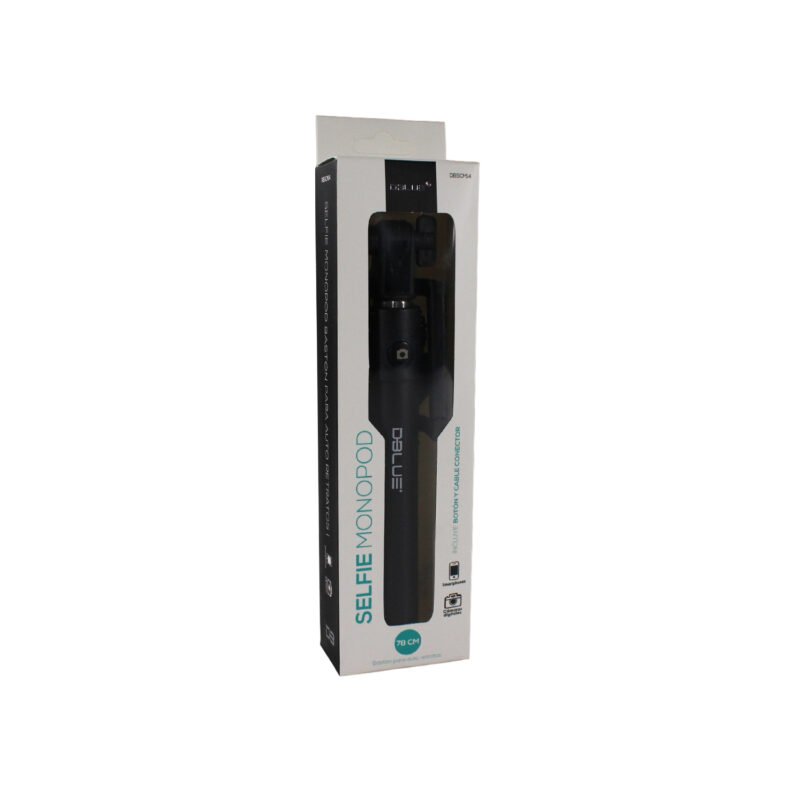 baston selfie dblue para autorretratos 78 cm, telescopico, conector para smartphones y camaras, cable incluido. black
