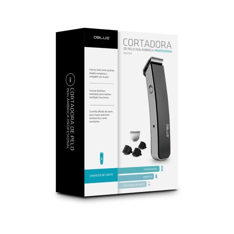 cortadora de cabello dblue profesional, inalambrica, cuchillas de acero, ajustable, 3 longitudes de corte. black — vista 3