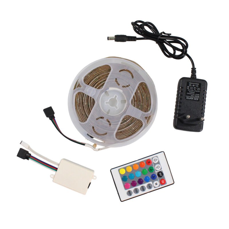 tira led dblue rgb 3528 de 5 mts, 60 leds/mt, control remoto, pegamento en reverso, 12v dc. — vista 2
