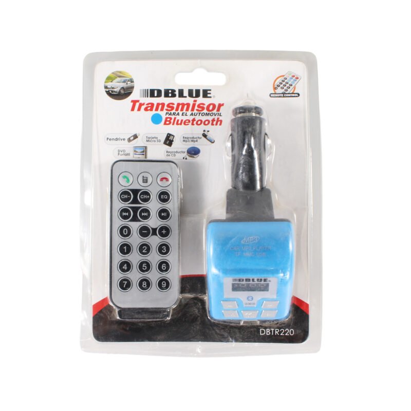 transmisor fm dblue bluetooth con musica mp3, usb, tf, microfono manos libres, pantalla led, control remoto. black